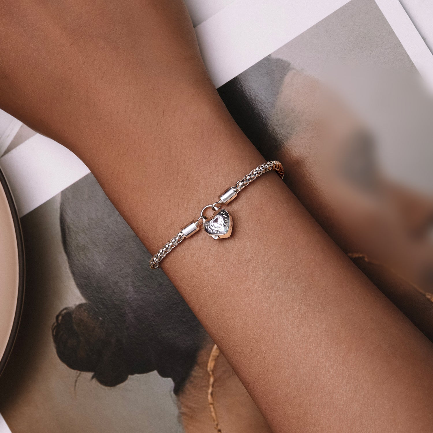 925 Sterling Silver Bracelet with CZ in Pavé Setting, 17.0 Size, Platinum Plated for Women  DestGlow