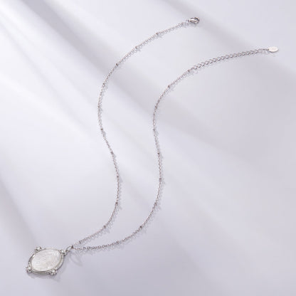 925 Sterling Silver Necklace with White Gold Plating, 40+5cm Length, CZ &amp; Mother of Pearl Pendant for Women