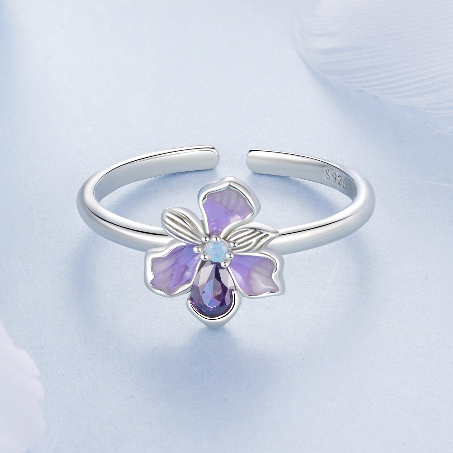 925 Sterling Silver Pavé Set CZ Enamel White Gold Plated Nano Opal Pendant Ring  DestGlow