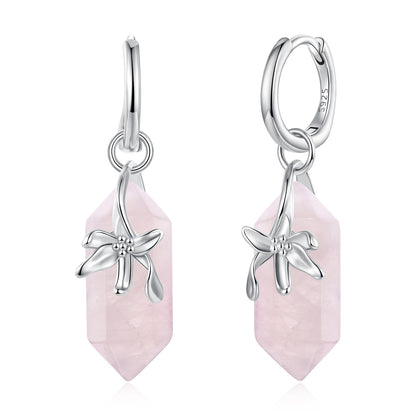 925 Sterling Silver Earrings with Natural Crystal and White Gold Plating  DestGlow