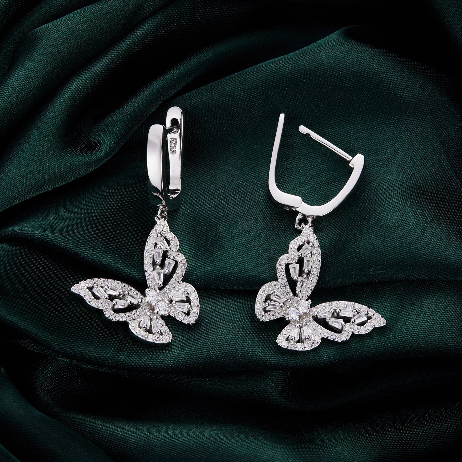 925 Sterling Silver Earrings with Pavé Setting CZ, 37x19mm for Women  DestGlow