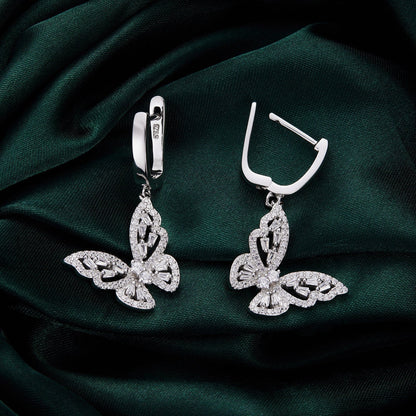 925 Sterling Silver Earrings with Pavé Setting CZ, 37x19mm for Women  DestGlow