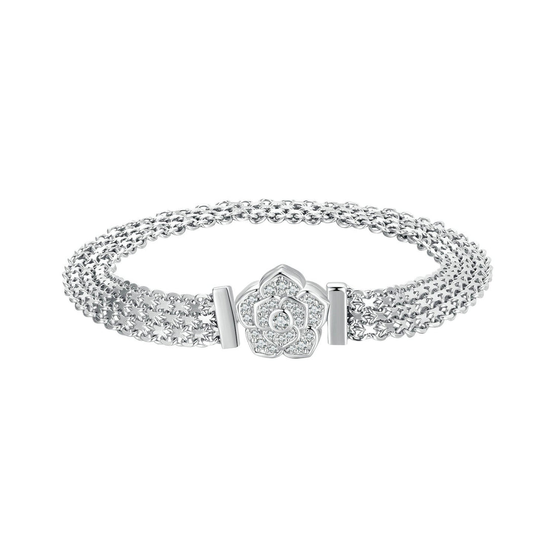 925 Sterling Silver and Platinum Plated 17.0 cm Pavé Setting CZ Bracelet for Women  DestGlow