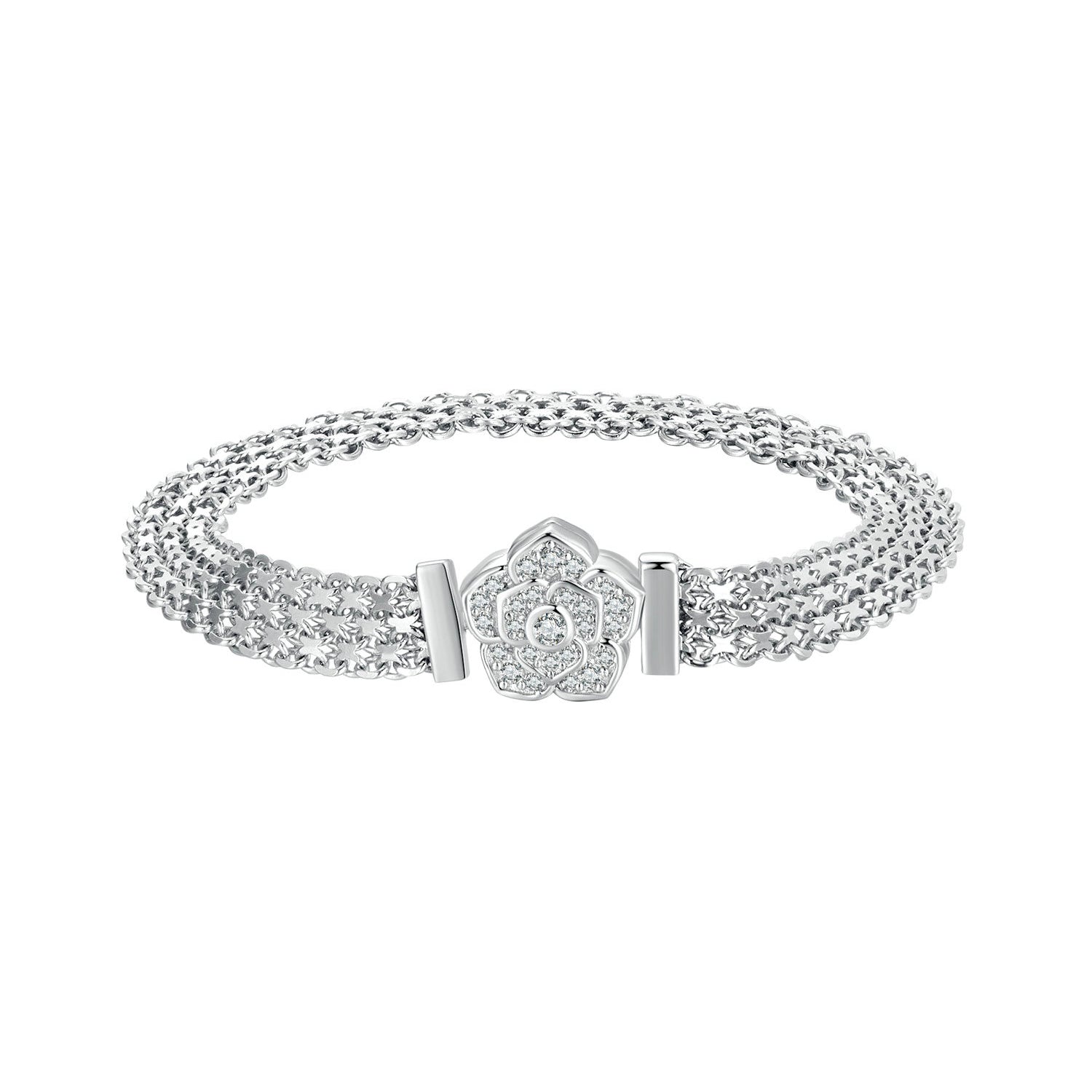 925 Sterling Silver and Platinum Plated 17.0 cm Pavé Setting CZ Bracelet for Women  DestGlow