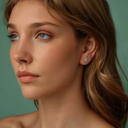 925 Sterling Silver Earrings for Women with White Gold Plating, Size 1.5x0.6cm  DestGlow