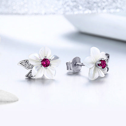 925 Sterling Silver Earrings with Pavé Setting CZ and High-Quality Nacre  DestGlow