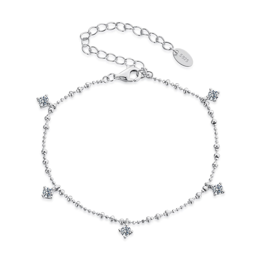 925 Sterling Silver &amp; Moissanite Bracelet for Women - 15+6cm, Plated White Gold  DestGlow