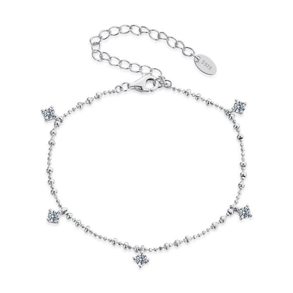 925 Sterling Silver &amp; Moissanite Bracelet for Women - 15+6cm, Plated White Gold