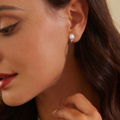 925 Sterling Silver Pavé Setting CZ &amp; Natural Fresh Water Earrings for Women - 10*7mm  DestGlow