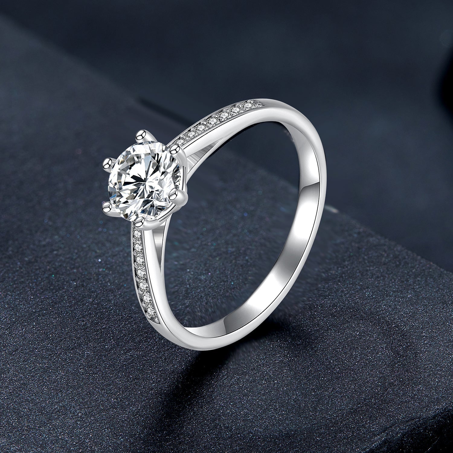 925 Sterling Silver Moissanite &amp; CZ Ring Size 6 for Women