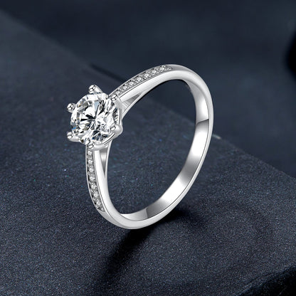 925 Sterling Silver Moissanite &amp; CZ Ring Size 6 for Women
