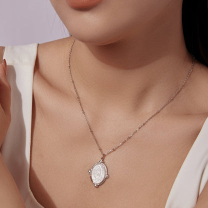 925 Sterling Silver Necklace with White Gold Plating, 40+5cm Length, CZ &amp; Mother of Pearl Pendant for Women