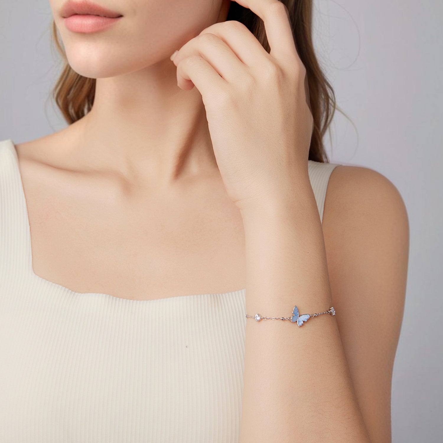 925 Sterling Silver White Gold Plated Bracelet with Enamel and CZ - 15+6cm Length  DestGlow