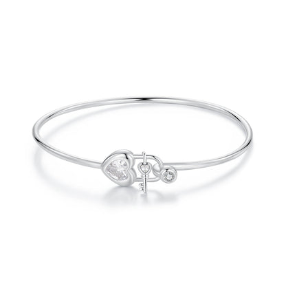 925 Sterling Silver Bracelet with CZ, 17mm, White Gold Plated, For Women  DestGlow