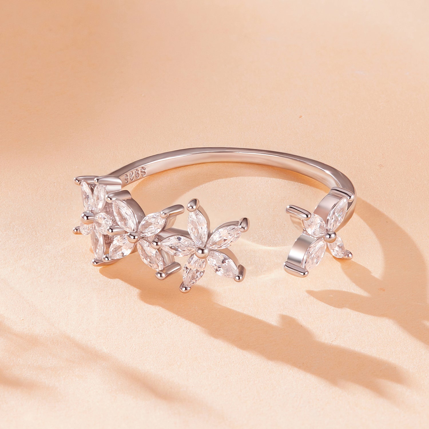 925 Sterling Silver White Gold Plated Pavé Setting CZ Flower Ring for Women  DestGlow
