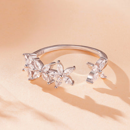 925 Sterling Silver White Gold Plated Pavé Setting CZ Flower Ring for Women  DestGlow