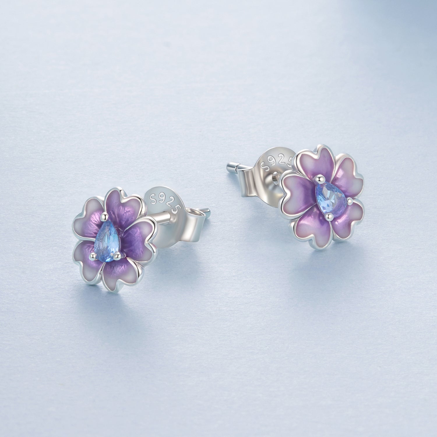 925 Sterling Silver Earrings with Pavé CZ and Enamel Process, 0.8cm, White Gold Plated for Women  DestGlow