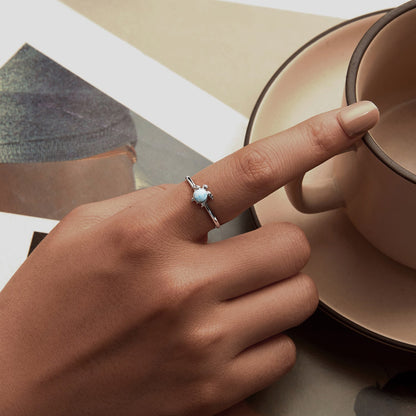 925 Sterling Silver + Plated White Gold Larimar Ring - Style E - 1.6mm Width  DestGlow