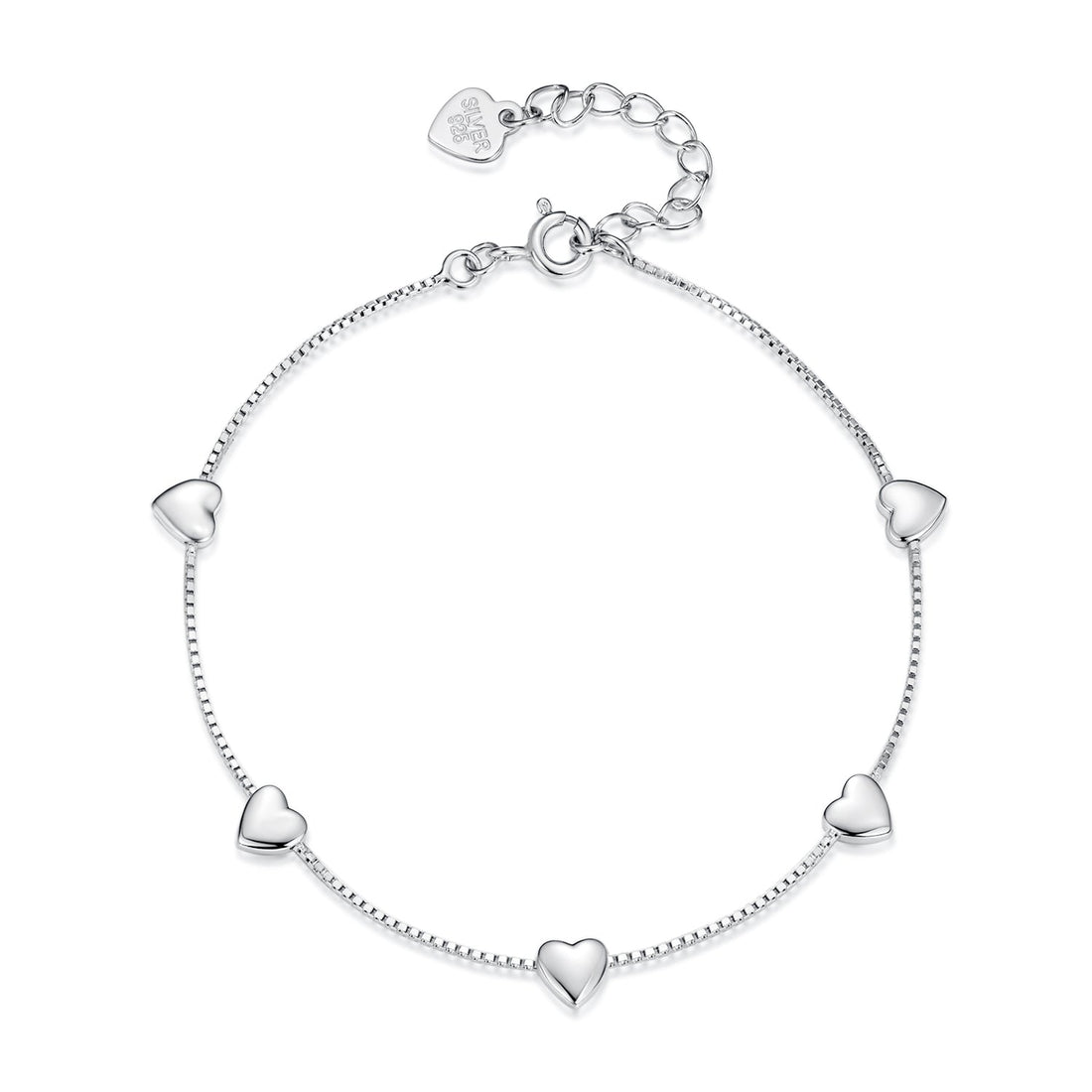 925 Sterling Silver Plated White Gold 17+3.5cm Heart-Shaped Bracelet for Women  DestGlow