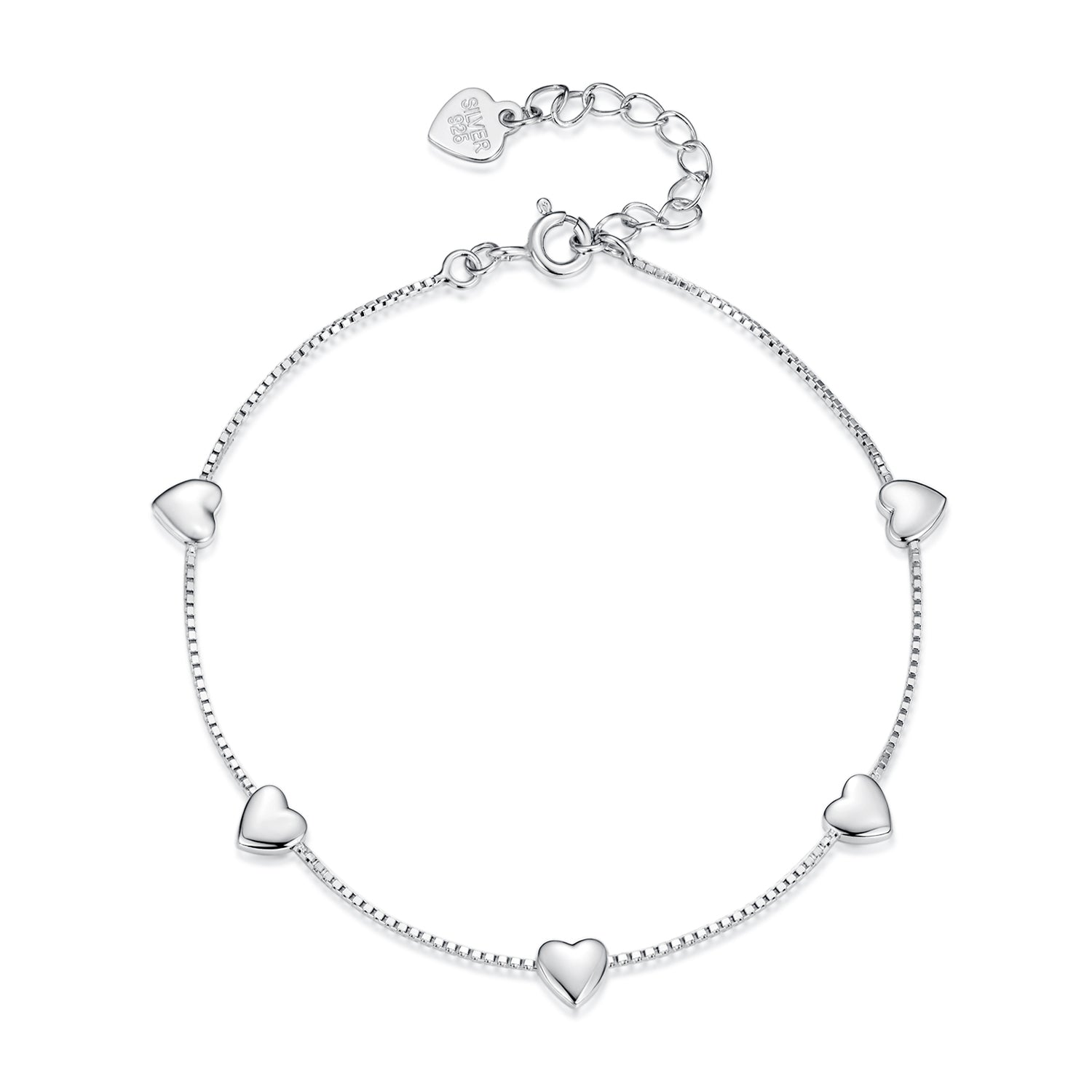 925 Sterling Silver Plated White Gold 17+3.5cm Heart-Shaped Bracelet for Women  DestGlow