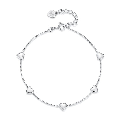 925 Sterling Silver Plated White Gold 17+3.5cm Heart-Shaped Bracelet for Women  DestGlow