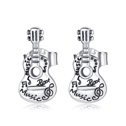 925 Sterling Silver &amp; Oxidized Silver Earrings for Women - 1.3*0.6cm
