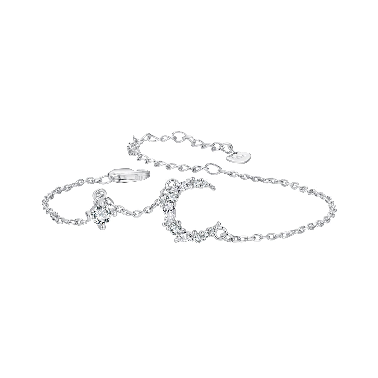 925 Sterling Silver CZ Bracelet with White Gold Plating, 150mm Length for Women  DestGlow
