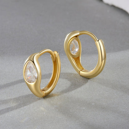 925 Sterling Silver Pave Setting CZ Earrings with Gold Plating, 1.3x0.5cm for Women  DestGlow