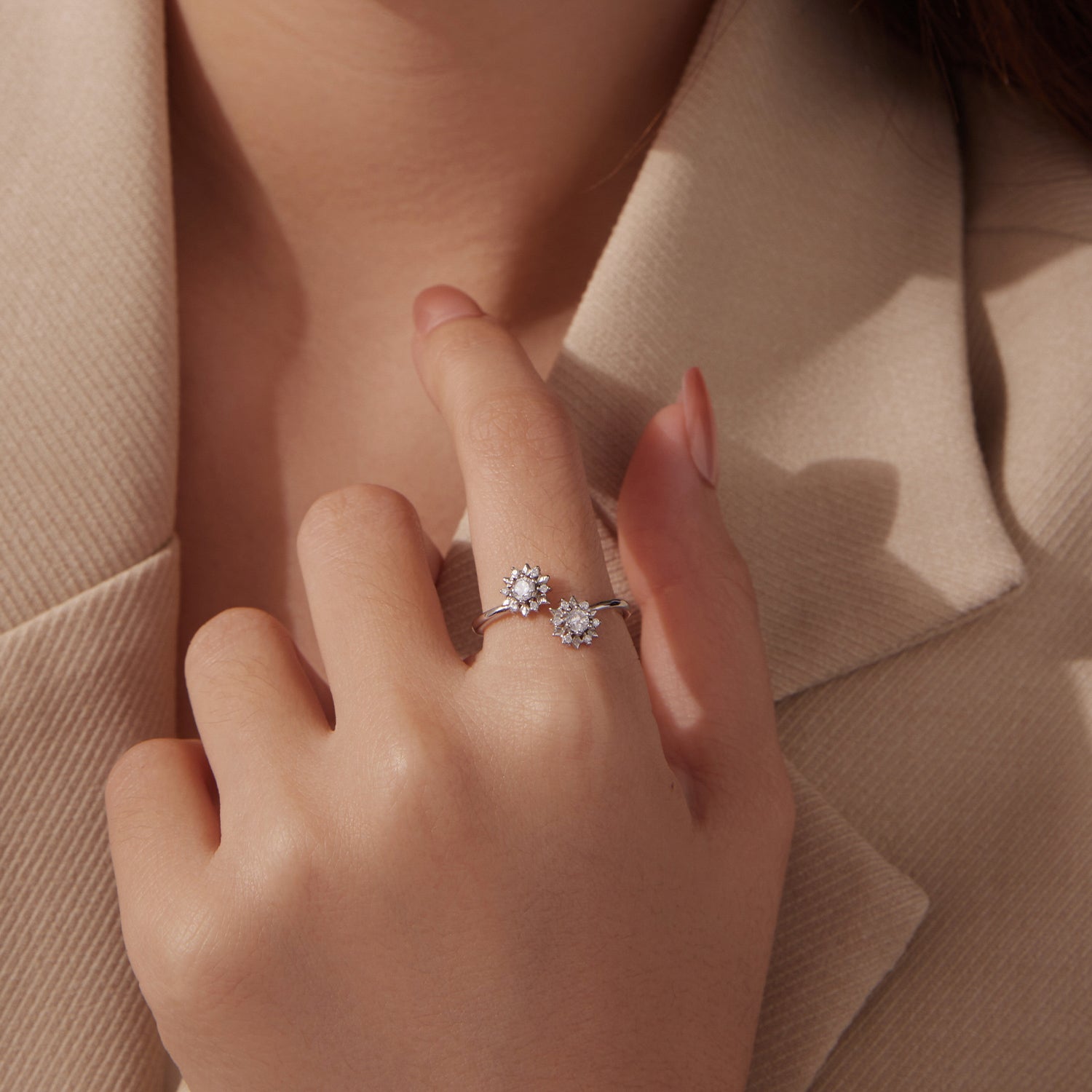 925 Sterling Silver Snowflake Ring with Pavé CZ in White Gold for Women  DestGlow