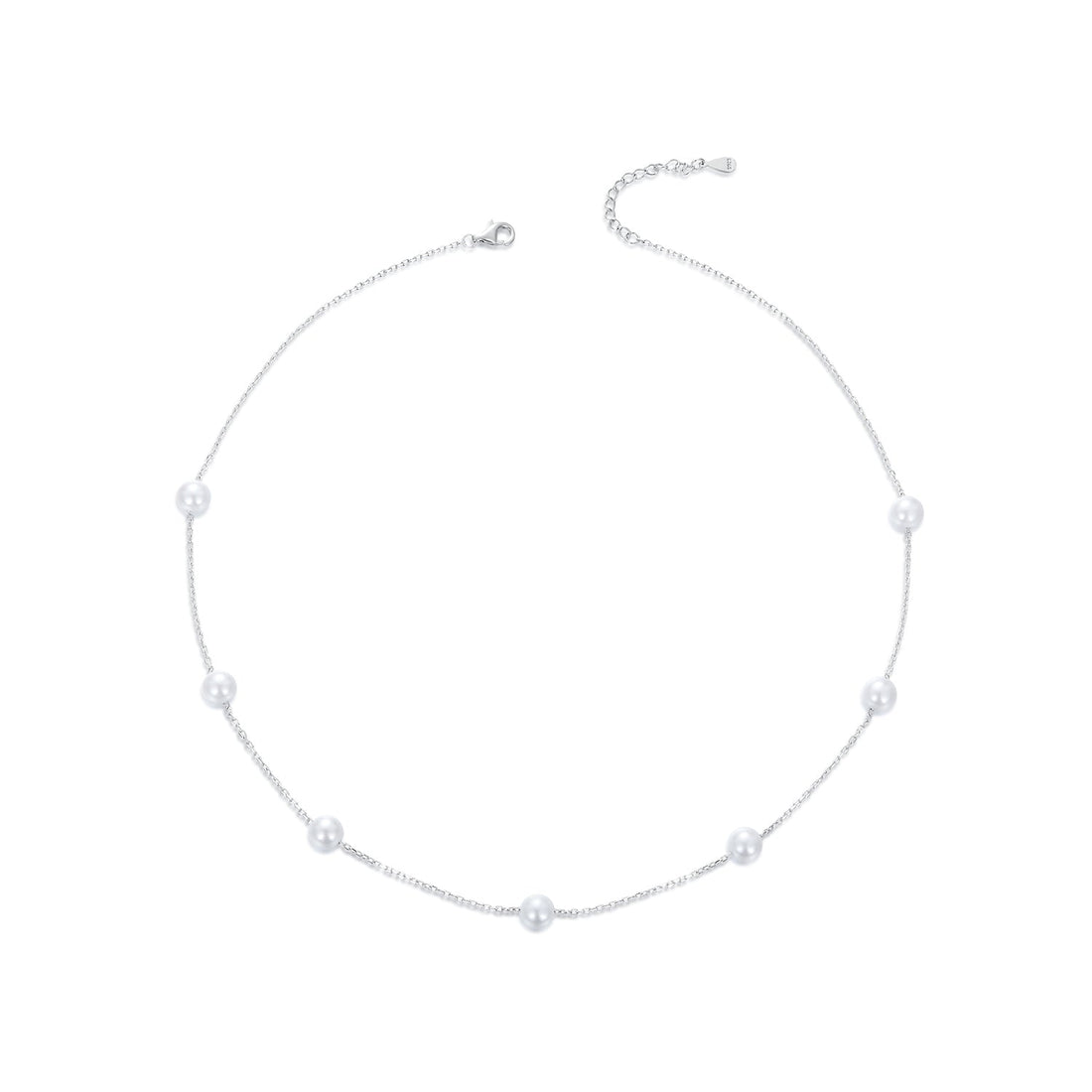 925 Sterling Silver White Gold Plated Necklace with Shell Pearl 400+50mm  DestGlow
