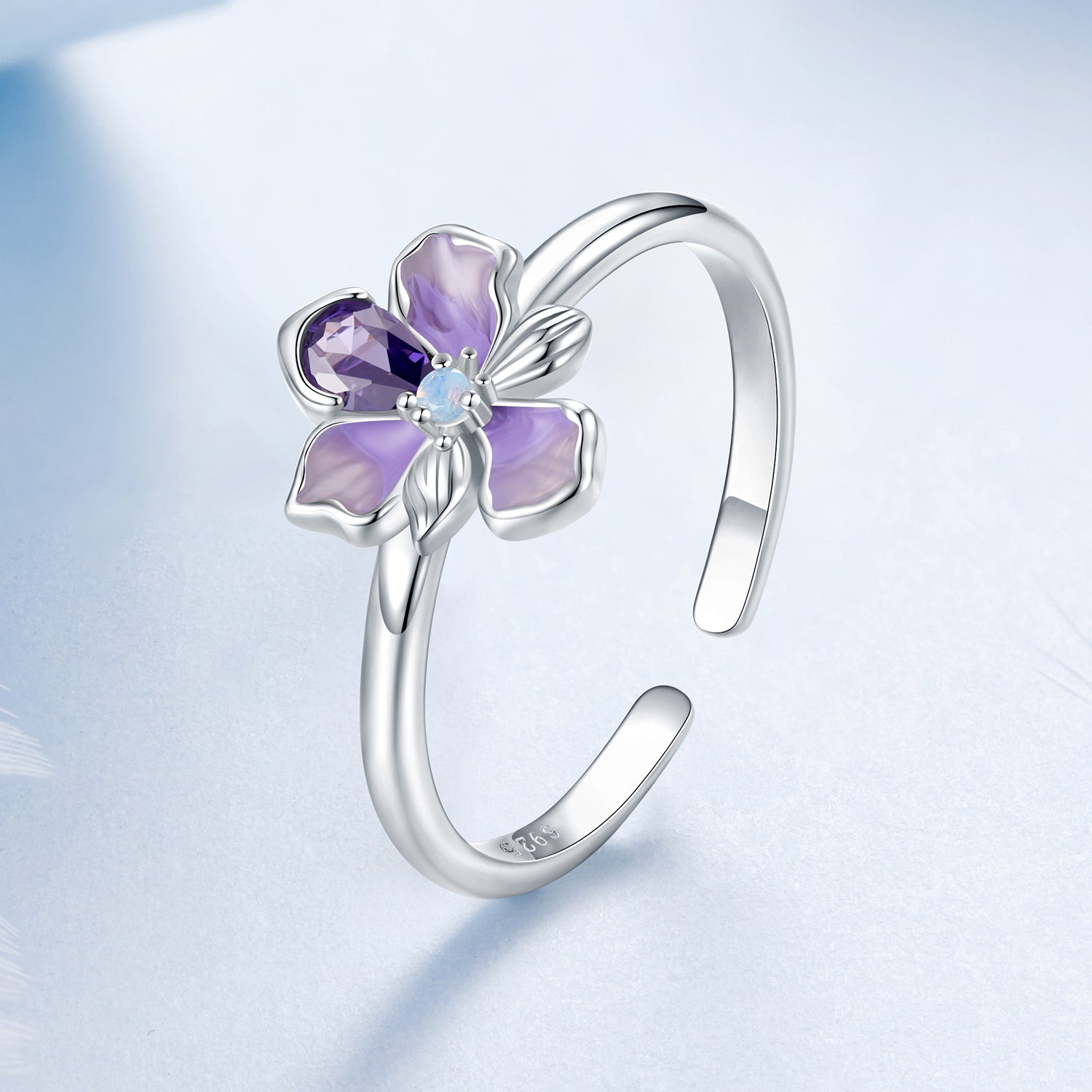 925 Sterling Silver Pavé Set CZ Enamel White Gold Plated Nano Opal Pendant Ring  DestGlow