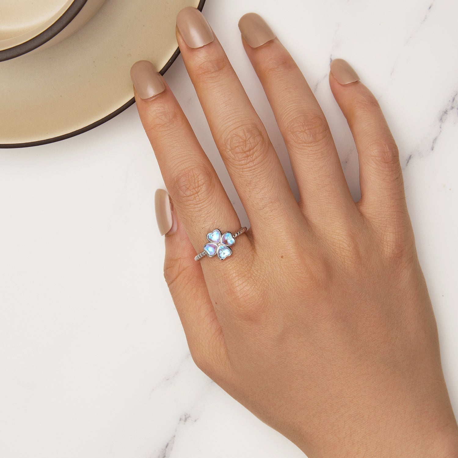 925 Sterling Silver Moonstone Clover Ring for Women  DestGlow