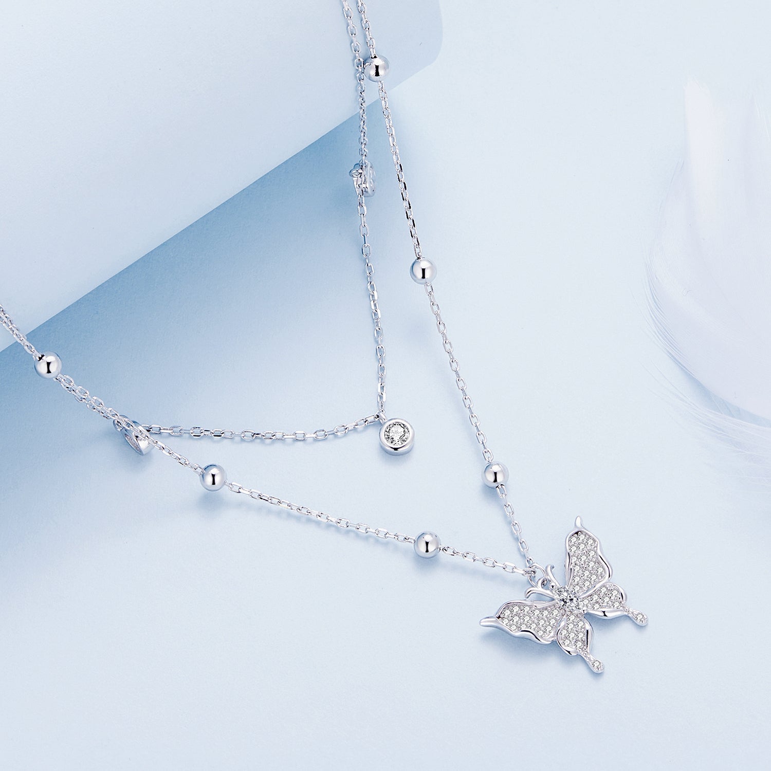 925 Sterling Silver Butterfly Necklace with Pavé Setting CZ, 40cm Length for Women  DestGlow