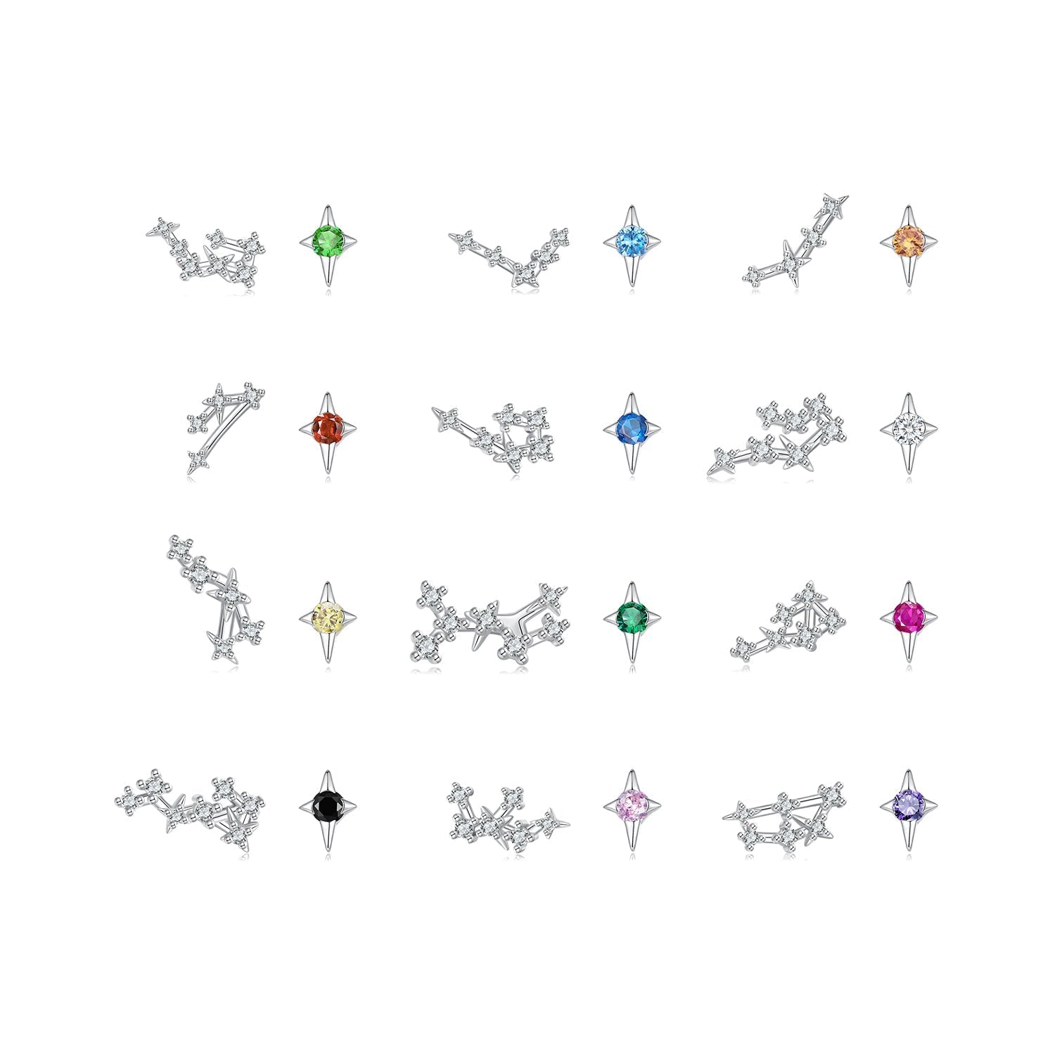 925 Sterling Silver White Gold Plated Star &amp; Constellation Earrings for Women  DestGlow