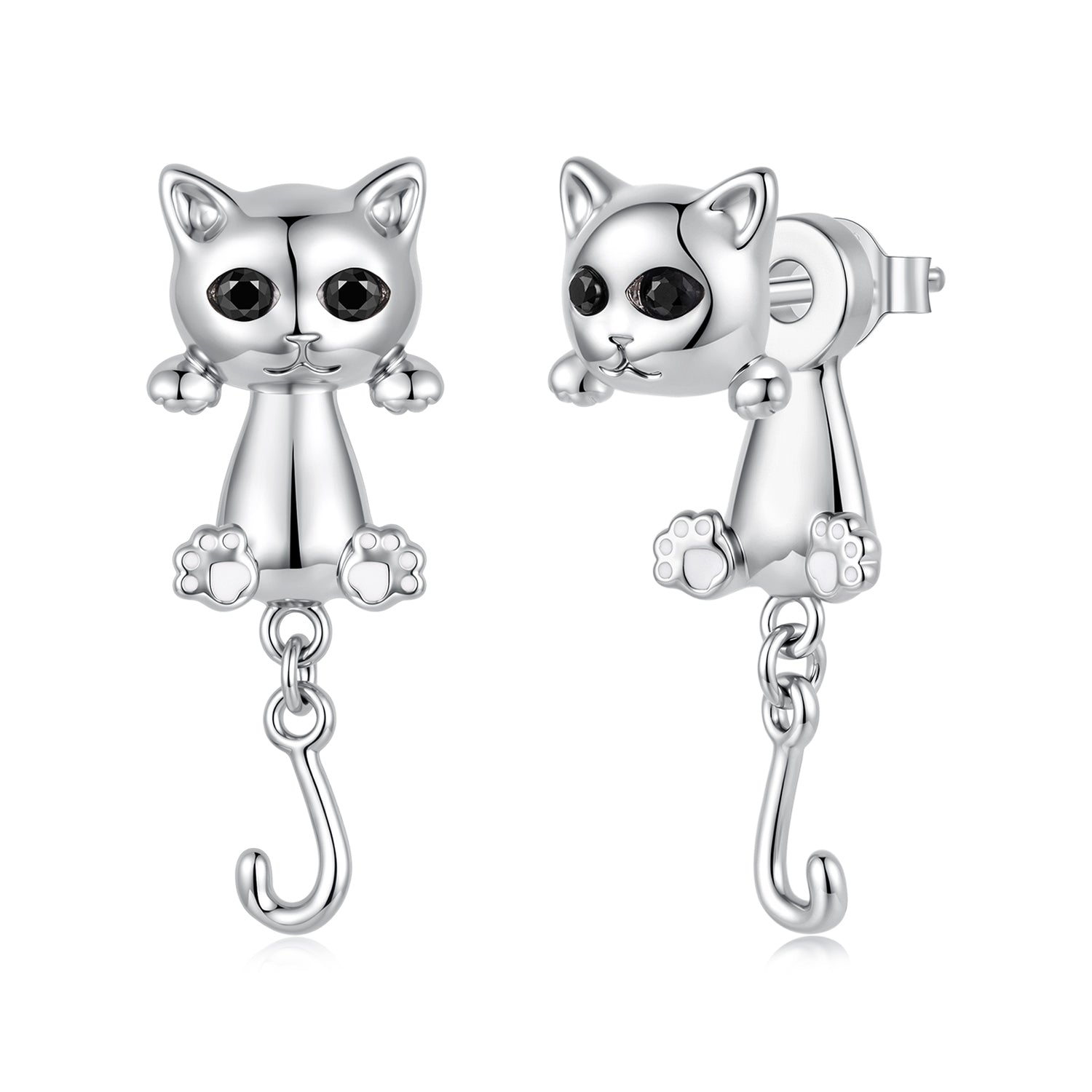 Brass &amp; S925 Silver Earrings | 2.8*1.1cm | White Gold Plated with Pavé Setting CZ for Women