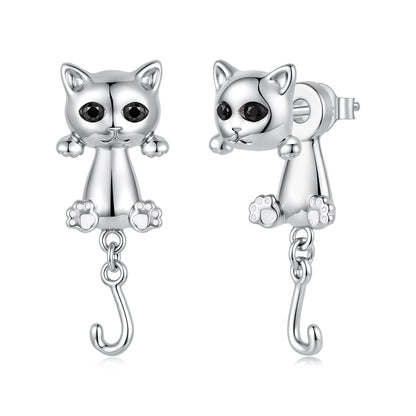 Brass &amp; S925 Silver Earrings | 2.8*1.1cm | White Gold Plated with Pavé Setting CZ for Women