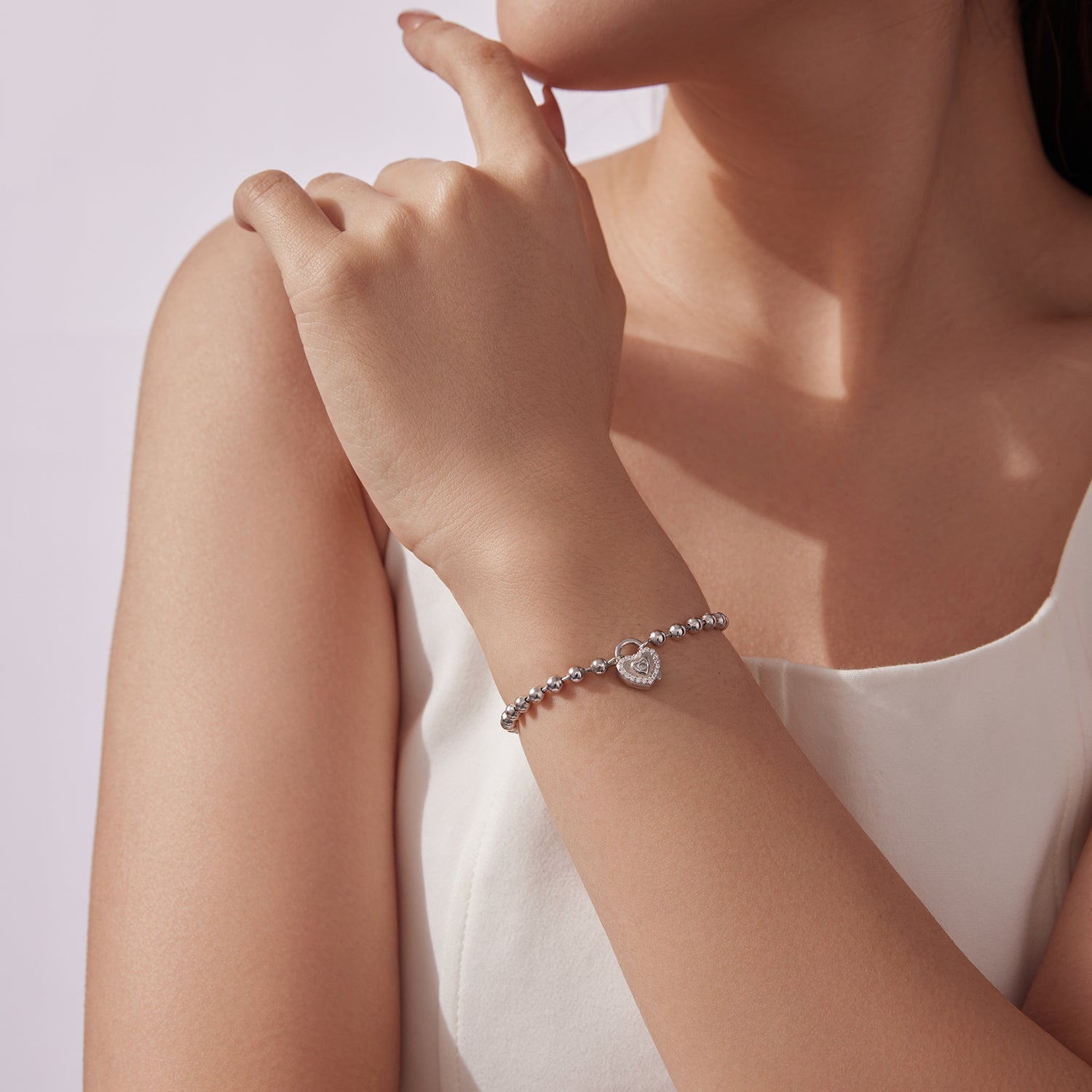 925 Sterling Silver White Gold Plated 17cm Bracelet with CZ Paved Setting for Women  DestGlow