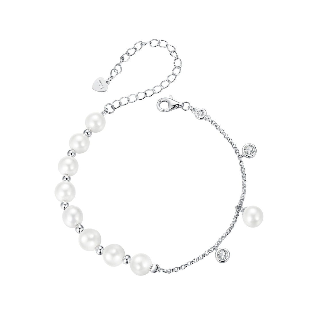 925 Sterling Silver 15+6cm White Gold Plated Bracelet with Quality Shell Pearl &amp; CZ for Women  DestGlow