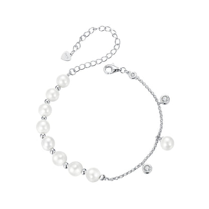 925 Sterling Silver 15+6cm White Gold Plated Bracelet with Quality Shell Pearl &amp; CZ for Women  DestGlow
