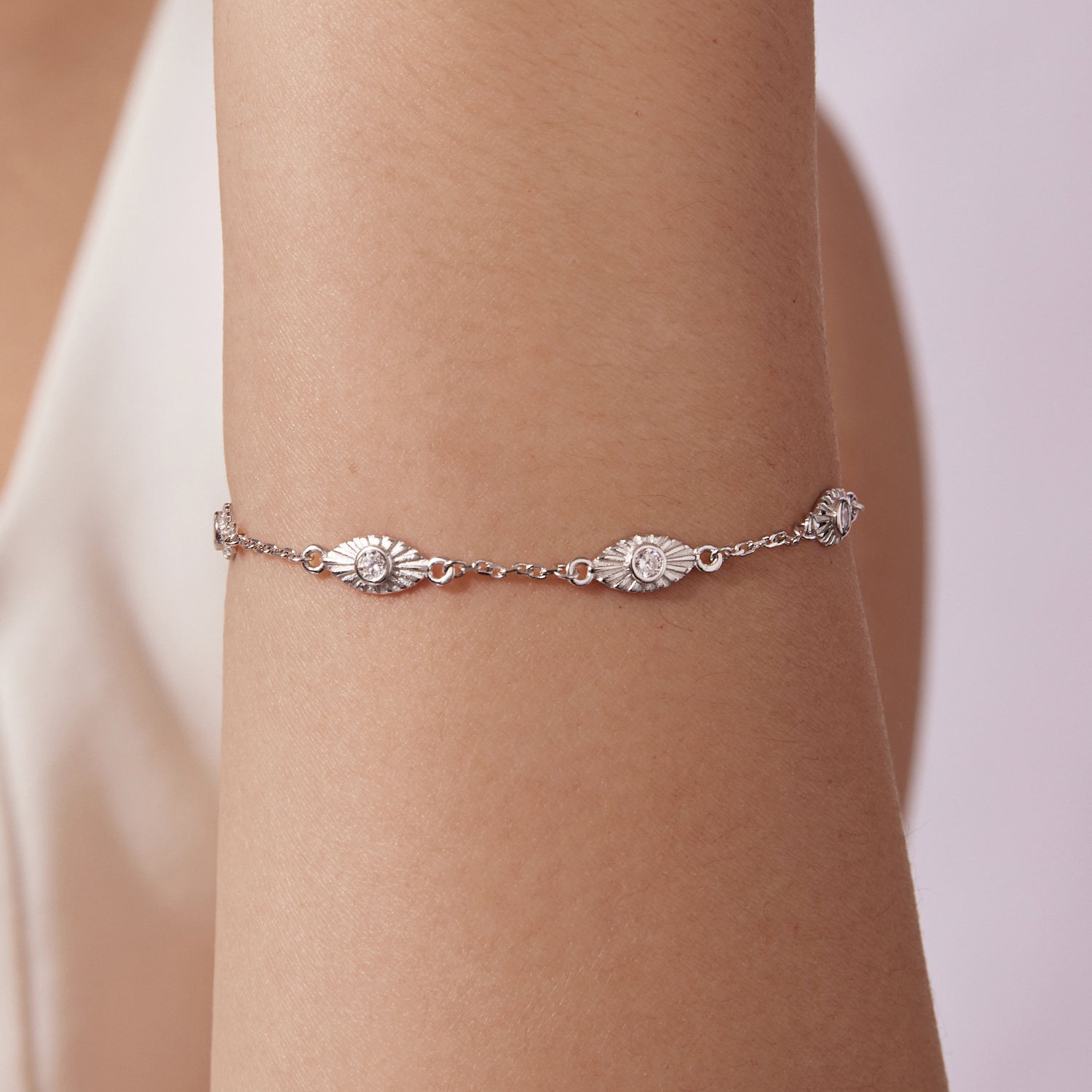 925 Sterling Silver White Gold Plated Bracelet with CZ Pendants for Women  DestGlow