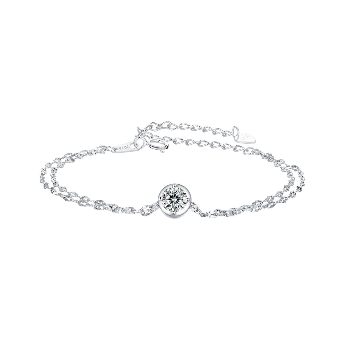 925 Sterling Silver 0.50 Carat Moissanite Bracelet for Women - 15+6cm - Plated White Gold  DestGlow