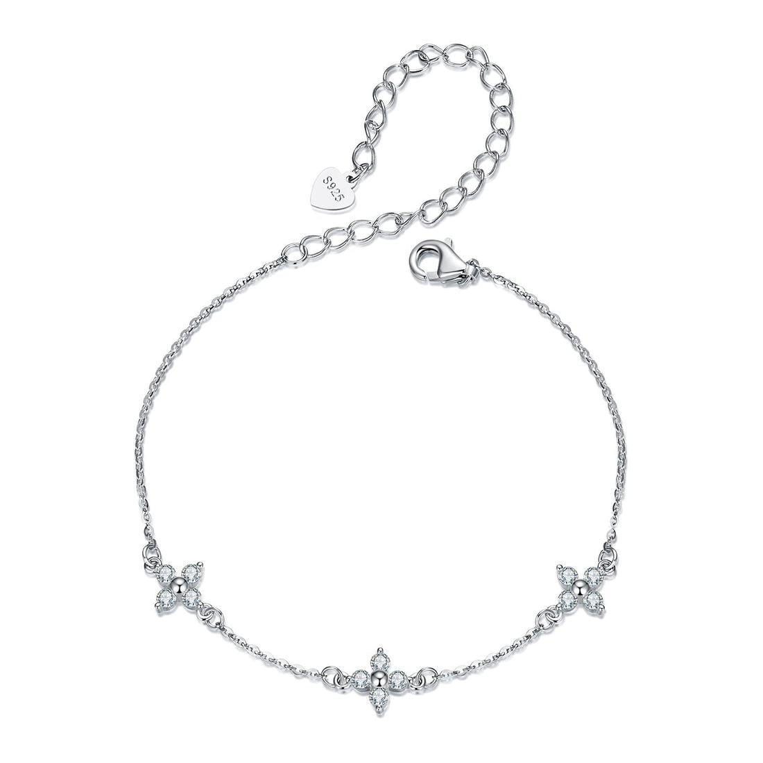 925 Sterling Silver &amp; Plated White Gold Moissanite Bracelet 15+6cm for Women  DestGlow