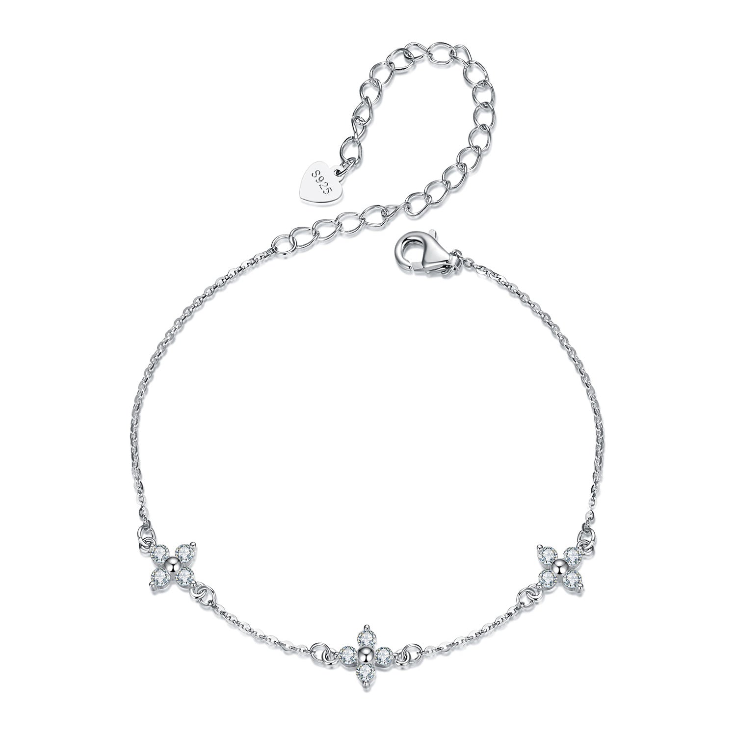 925 Sterling Silver &amp; Plated White Gold Moissanite Bracelet 15+6cm for Women