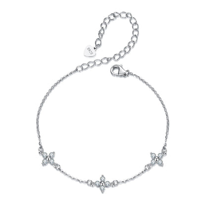925 Sterling Silver &amp; Plated White Gold Moissanite Bracelet 15+6cm for Women