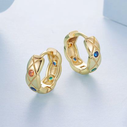 925 Sterling Silver Hoop Earrings with Pavé Setting CZ, 1.3 cm for Women  DestGlow