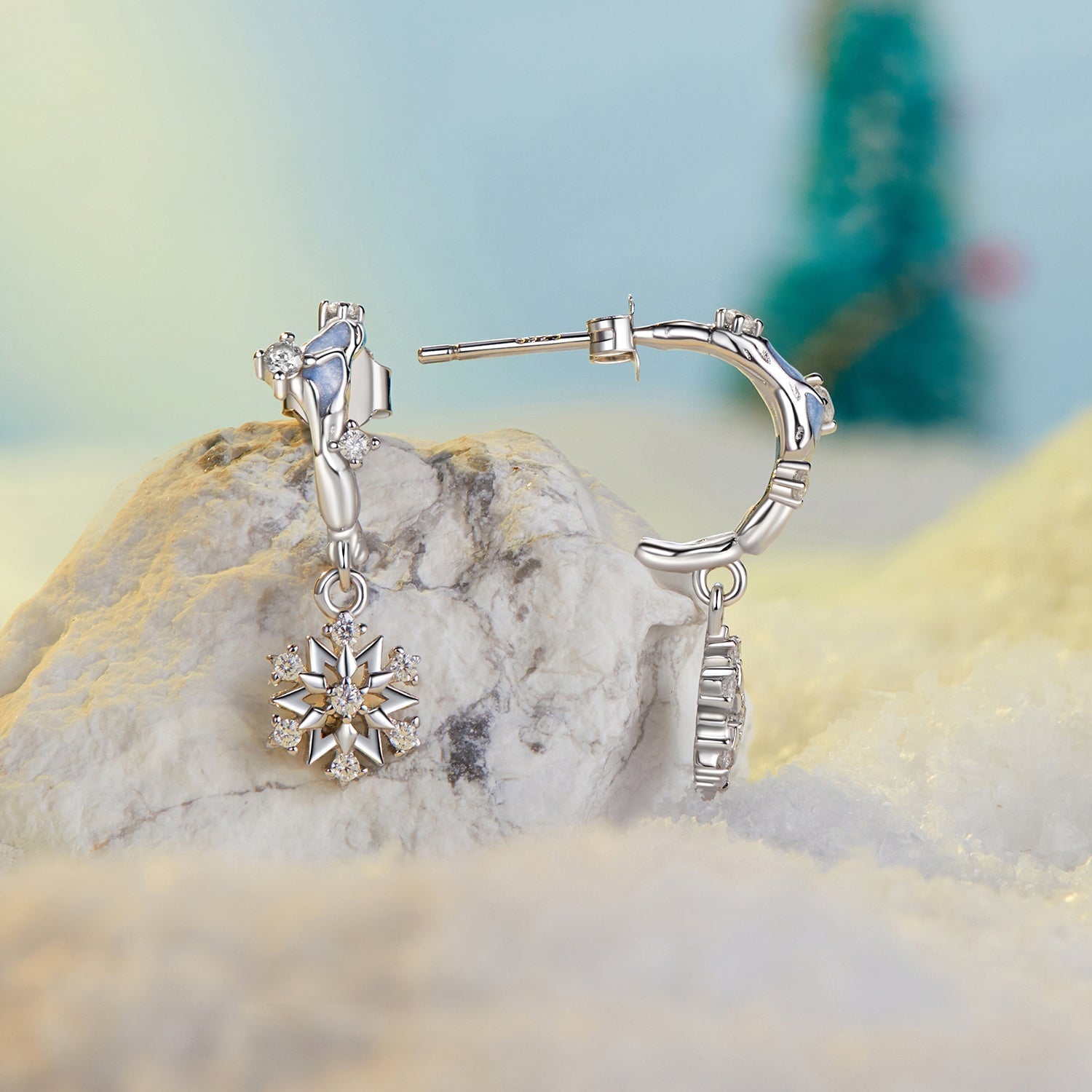925 Sterling Silver Earrings with Plated White Gold, 2.2*0.7cm, Enamel + Pavé Setting for Women  DestGlow