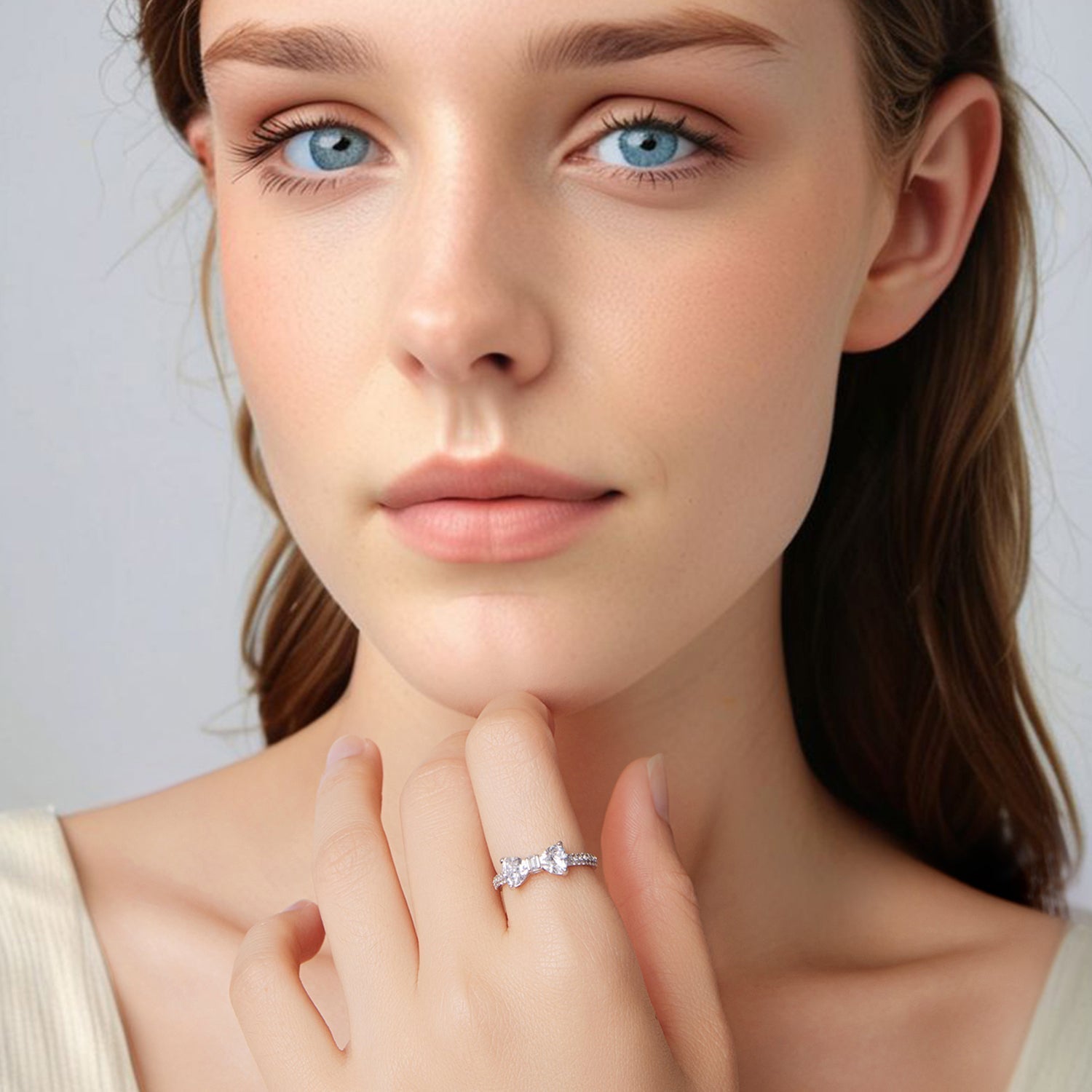 925 Sterling Silver White Gold Plated 1.2cm Pendant Ring Size 6 for Women  DestGlow