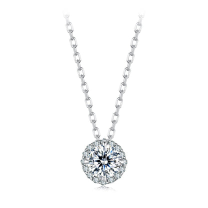 925 Sterling Silver Moissanite Necklace 40+5cm with Pavé Setting for Women