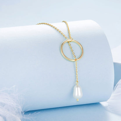 925 Sterling Silver Necklace with Gold Plated Freshwater Pearl - 60cm Length  DestGlow