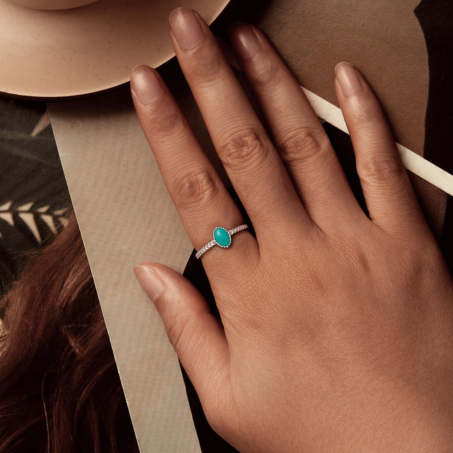 925 Sterling Silver &amp; White Gold Plated Amazonite Ring Size 6 for Women  DestGlow
